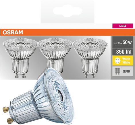 OSRAM LED-Reflektorlampe BAS PAR16 GU10 4,3W/2700K, weiß 3Stk.