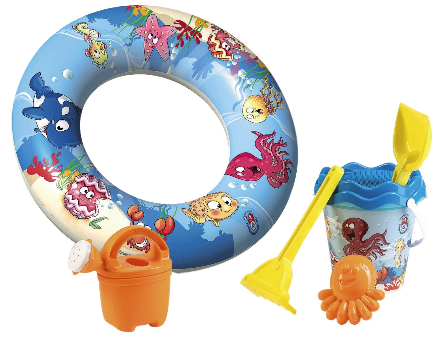 Strandset Happy Fish + Schwimmreifen 7-tlg.