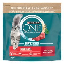 PURINA ONE® Sterilcat reich an Rind und Weizen
