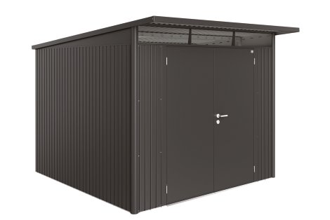 BIOHORT Gerätehaus A7 AvantGarde® 260x300x218 cm mit Doppeltür, Dunkelgrau-Metallic