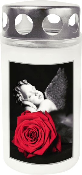 JEKA Grablicht Engel/Rose mit Silberdeckel 65x127 mm (ØxH), Weiß