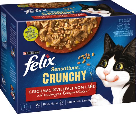FELIX® Sensations Crunchy Geschmacksvielfalt vom Land 10x85 g + 40 g