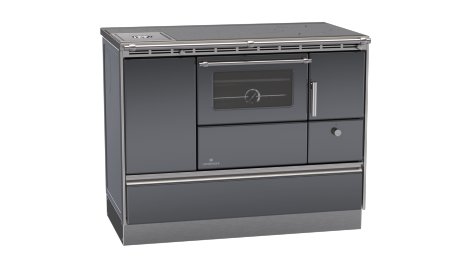 LOHBERGER Holzherd Rega 105 mit Stahlplatte 6,6 kW Anthrazit Anschluss links