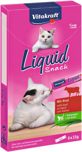 VITAKRAFT Snack Liquid mit Rind und Katzengras 3 6er-Pack je 15 g