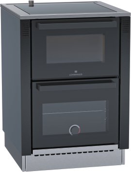 LOHBERGER Holzherd Style 60 Stahlplatte mit Außen Rohranschluss mittel seitlich Schwarz