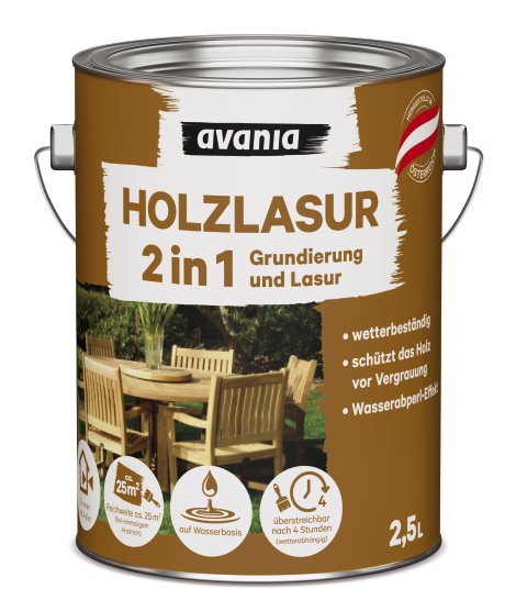 AVANIA 2in1-Holzlasur Grundierung und Lasur, Eiche 2,5 l