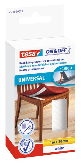 TESA Klettband zum aufkleben & aufnähen Weiß 20 mm x 1 m