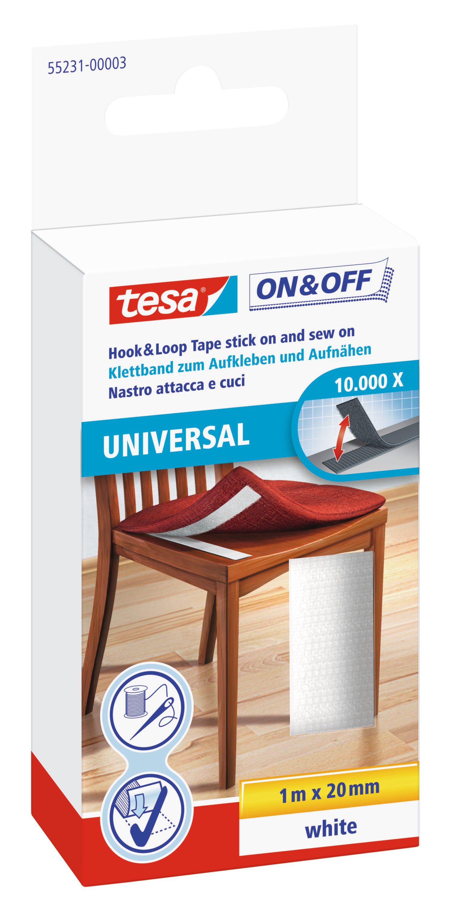TESA Klettband zum aufkleben & aufnähen Weiß 20 mm x 1 m