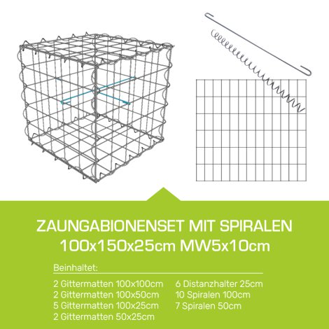 Zaungabione Set mit Spiralen 100x150x25cm MW5x10cm