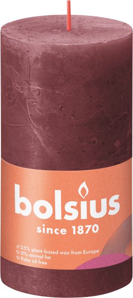 BOLSIUS Rustik Shine Stumpenkerze 130/68 mm, samt-rot