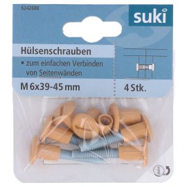 SUKI Hülsenschraube Stahl und Kunststoff Buche M6 HO39-45 mm 4 Stk.