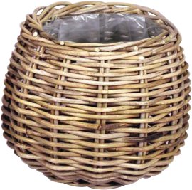 Pflanzkorb Rattan rund Grau
