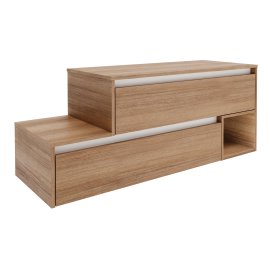 Waschtisch-Unterschrank VITA mit 2 Schubladen (untere nach links versetzt) & Abdeckplatte, Griffleisten weiß, 1 offenes Fach rechts, Korpus+Front Summer-Oak-Optik 128,7x46,5x51,6 cm (BxTxH)