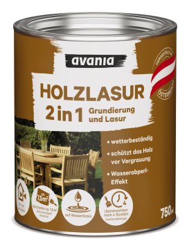 AVANIA 2in1-Holzlasur Grundierung und Lasur, Teak 5 l