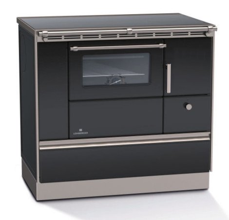 LOHBERGER Holzherd Rega 90 mit Stahlplatte 6,6 kW Schwarz Anschluss links