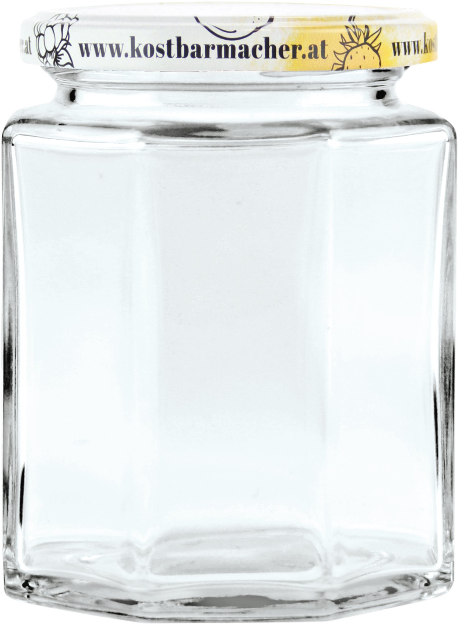 Vorratsglas 8 Kantform mit Schraubdeckel Obstdekor 100 ml, 6 Stk.