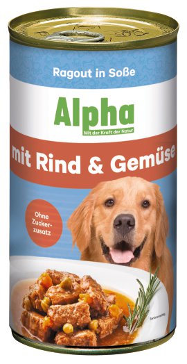 ALPHA Hundenahrung Dose Rind und Gemüse 12x1.230 g