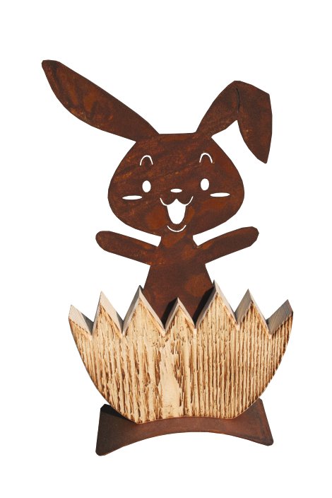 Gartenfigur Holzherz Rost Michl + Bodenplatte 21x38 cm (BxH)