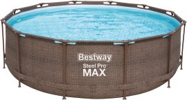 BESTWAY Steel Pro Max Frame Pool-Set mit Filterpumpe Rattan Ø 366 x 100 cm 12 V