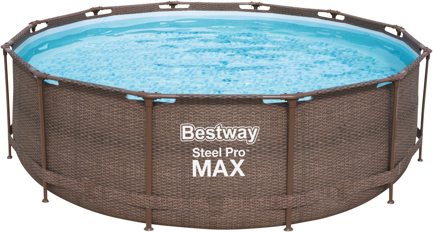 BESTWAY Steel Pro Max Frame Pool-Set mit Filterpumpe Rattan Ø 366 x 100 cm 12 V
