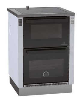 LOHBERGER Holzherd Style 60 Stahlplatte mit Außen Rohranschluss mittel seitlich Weiß