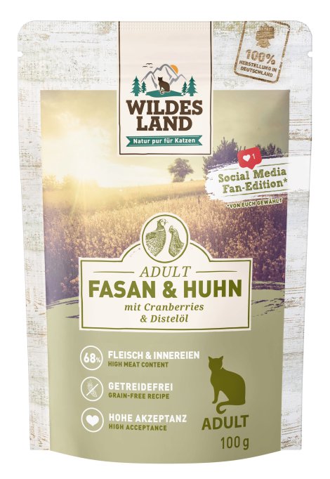 WILDES LAND Katzennahrung Fasan+Huhn+Cranberry 100 g