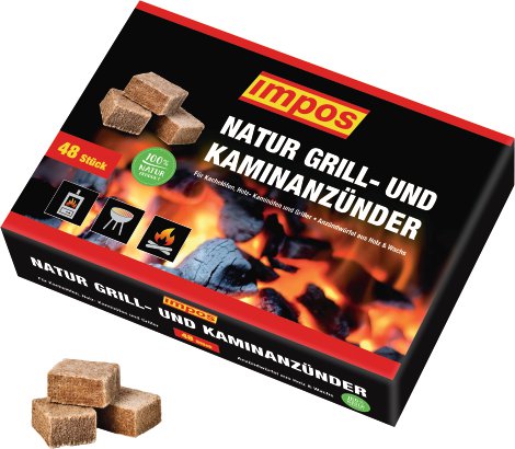 IMPOS Grill- & Kaminanzündwürfel im Karton 48 Stk.