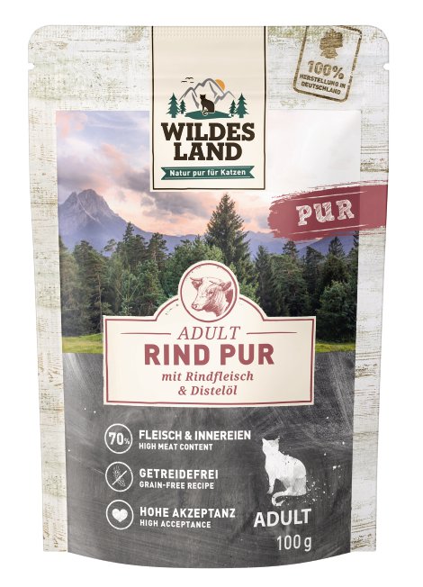 WILDES LAND Katzennahrung Rind+Distelöl 100 g