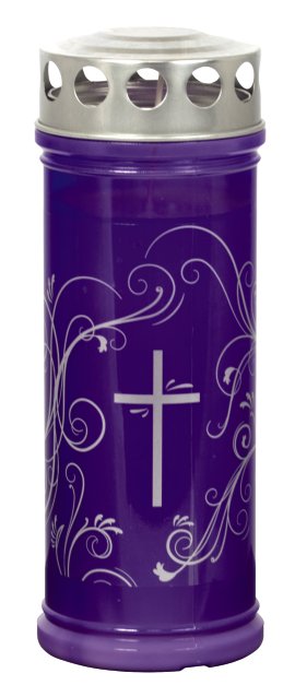 JEKA Gedenkkerze groß Violett mit Ornament Silber