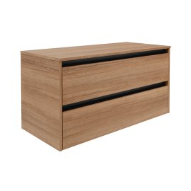 Waschtisch-Unterschrank VITA mit 2 Schubladen, Abdeckplatte, Griffleisten schwarz, Korpus+Front Summer-Oak-Optik 100,4x46,5x51,6 cm (BxTxH)