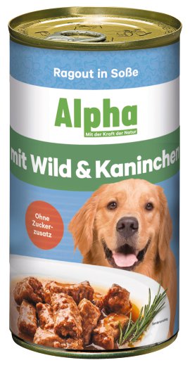 ALPHA Hundenahrung Dose Wild und Kaninchen 12x1.230 g