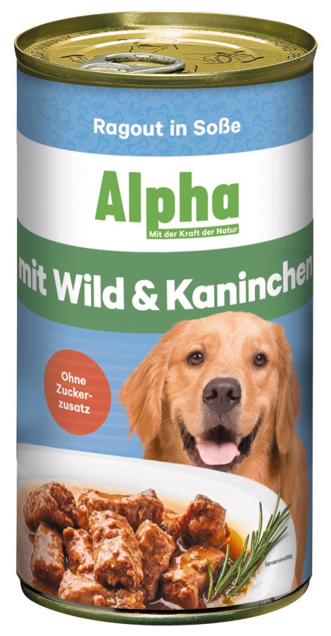 ALPHA Hundenahrung Dose Wild und Kaninchen 12x1.230 g