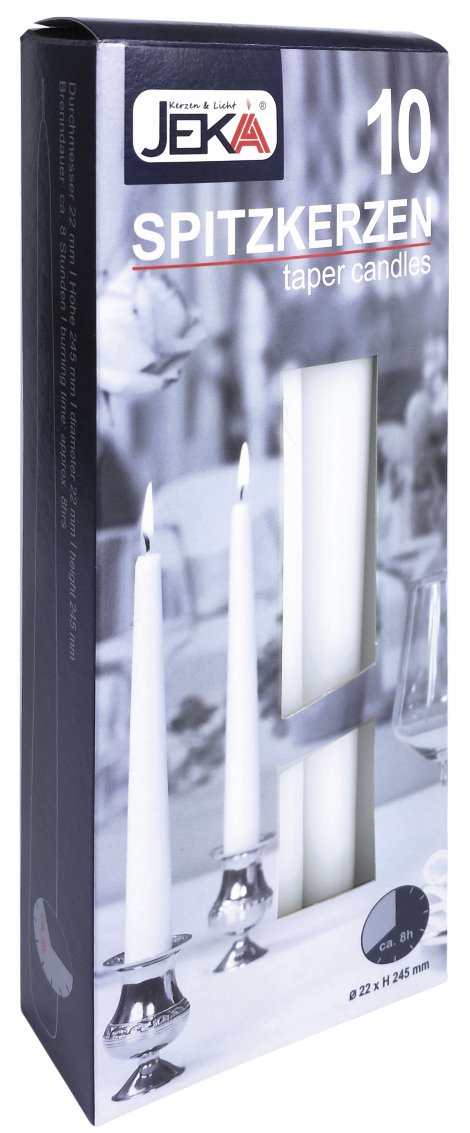 JEKA Spitzkerze Weiß 22x250 mm 10er-Pack