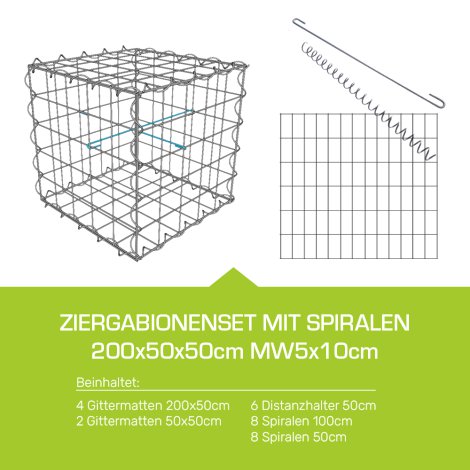 Ziergabione Set mit Spiralen 200x50x50cm MW5x10cm