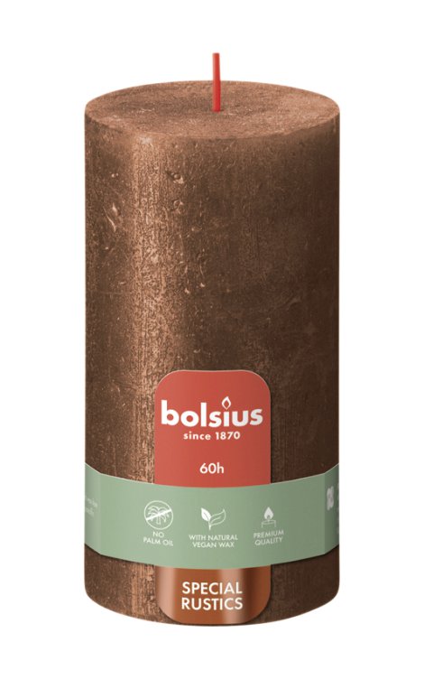 BOLSIUS Rustik Shimmer Stumpenkerze 130/68 mm, kupfer