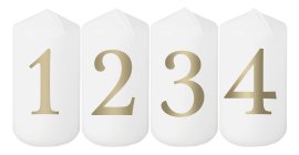 Adventstumpen 4-50-90 Weiß/Gold Zahlen