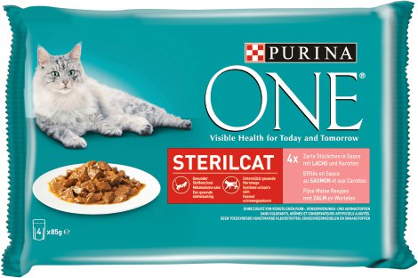 PURINA ONE® Sterilisierte Katze Lachs & Karotte 4x85 g