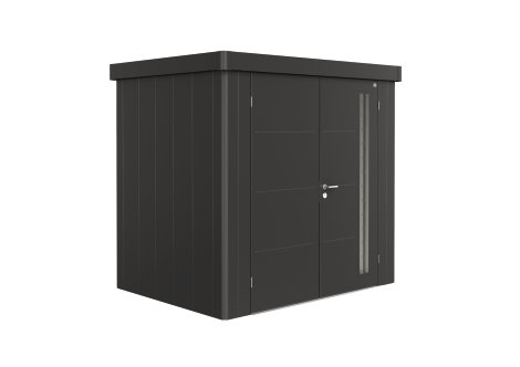 BIOHORT Gerätehaus Neo 1B mit Doppeltür 236x180x222 cm, Dunkelgrau-metallic