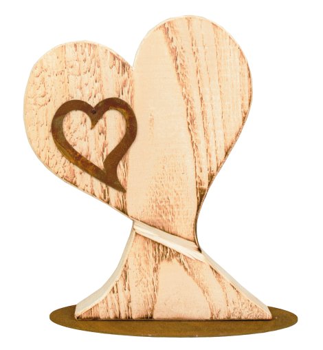 Gartenfigur Holzherz Lena + Metallbeschlag 20 cm