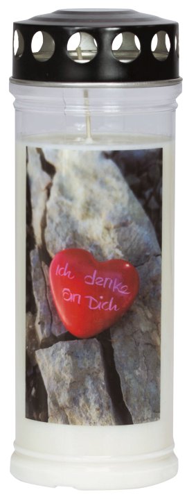 JEKA Gedenkkerze groß mit Motiv Stein/Herz 7 Tage
