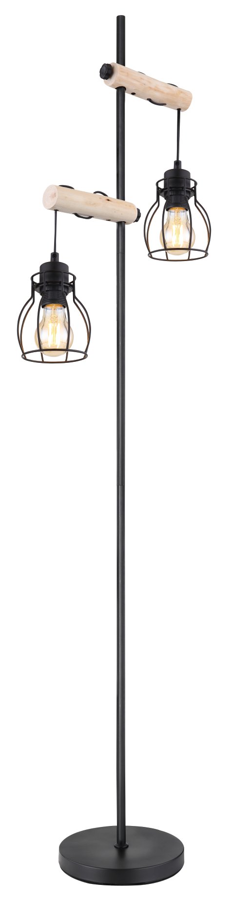 GLOBO Stehleuchte Mina Schwarz/Holz Naturfarben 2x E27 40W 38,5x23,0x150 cm (LxBxH)