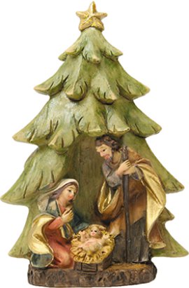 Krippenfigur Heilige Familie unter dem Tannenbaum
