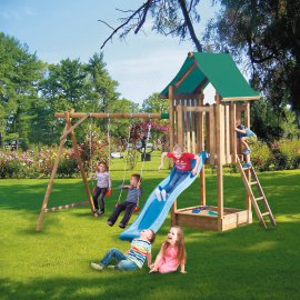 OKAY Kinder-Spielturm mit Schaukelanbau