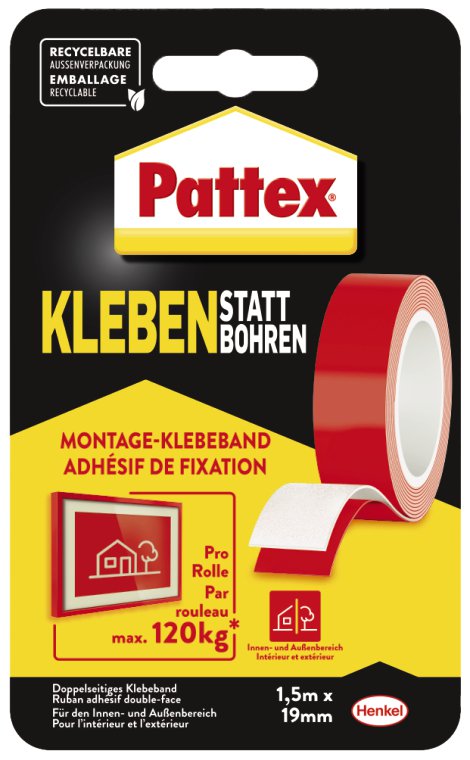 PATTEX Kleben statt Bohren doppelseitiges Klebeband 1,5 m-Rolle