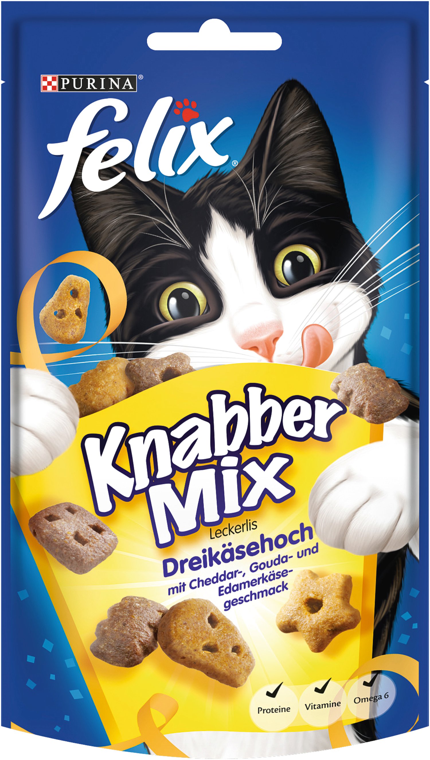 FELIX Katzensnack KnabberMix 3-Käse-Hoch 8x60 g