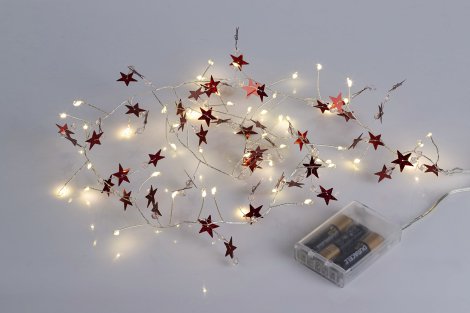 LED-Batterie-Lichterkette mit Sternen Rot 50 LED Warmweiß Länge 120 cm