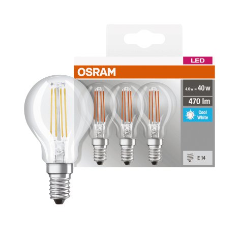 OSRAM LED-Lampen Base EX 40W E14, Filament 4W, klar-Warmweiß 3 Stk.