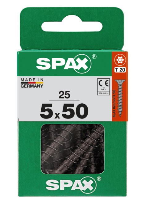 SPAX Universalschraube Senkkopf T-Star Plus Vollgewinde Schwarz Blax 5x50 mm 25 Stk.