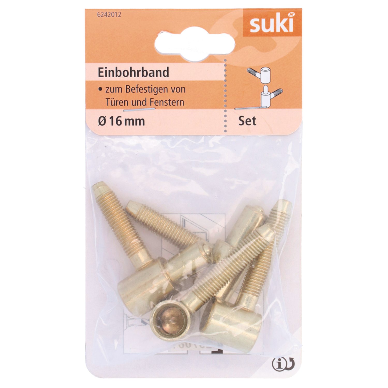 SUKI Einbohrband Stahl vermessingt Zweistift 16x45 mm 2 Stk.