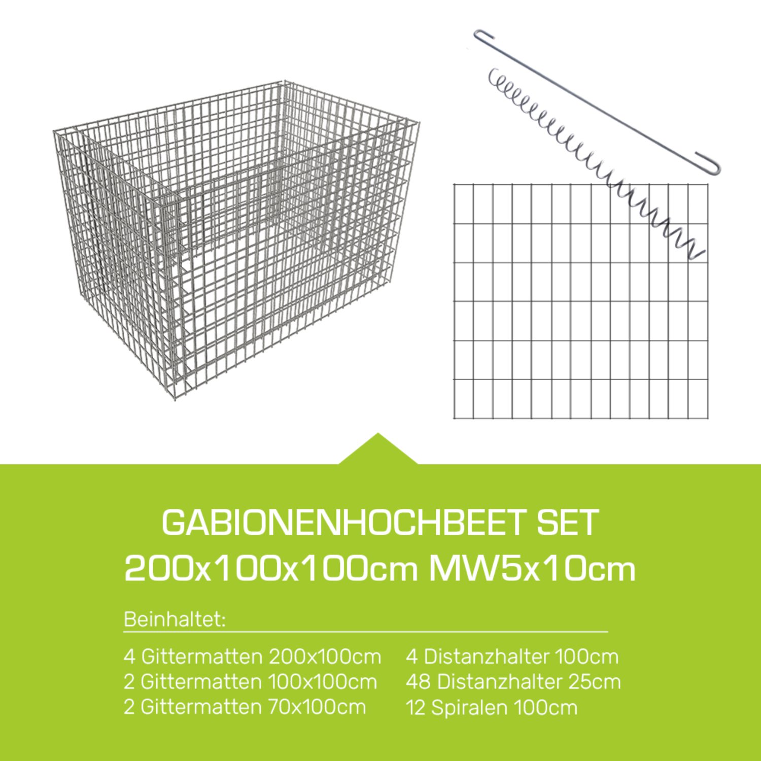 Gabionenhochbeet Set 200x15x100cm MW5x10cm